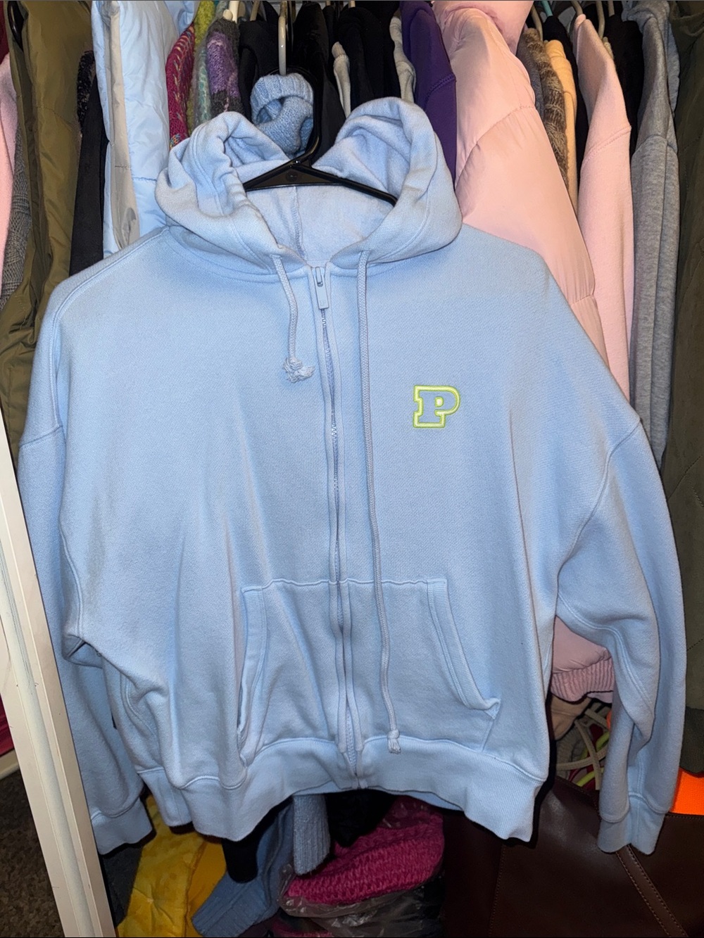 PINK Victoria's Secret Zip up Hoodie and pant set with Yellow Patch Detail